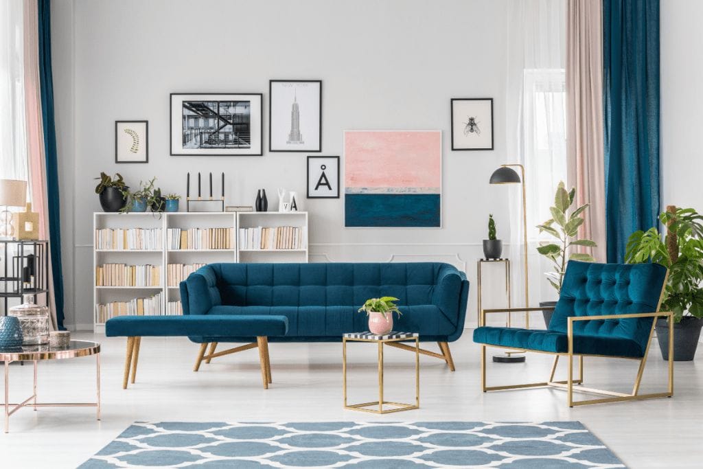 modern living room design combination of blue and pink